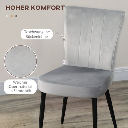 HOMCOM 4er-Set Esszimmerstühle, Akzentstühle für Küchen und Esszimmer, Stuhlset, Velours-Optik, Hellgrau+ Schwarz