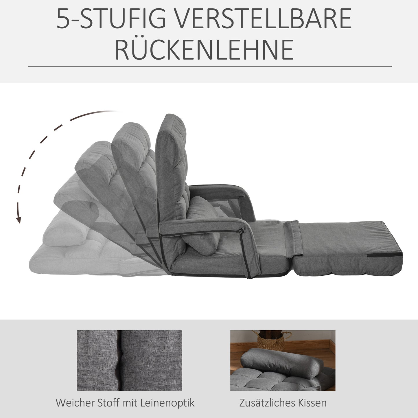 HOMCOM Schlafsessel, Polstersessel mit Bettfunktion, 5-fach verstellbar, Dunkelgrau