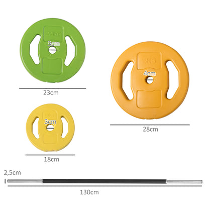 HOMCOM Hanteln Set 20kg Hantelset aus Gusseisen Kurzhanteln mit Verbindungsrohr Rutschfester Griff Mehrfarbig