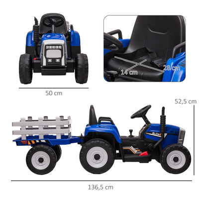 HOMCOM Kinder-Elektroauto mit Anhänger, Fernbedienung, Scheinwerfer, 3-6 km/h, für 3-6 Jahre, Blau
