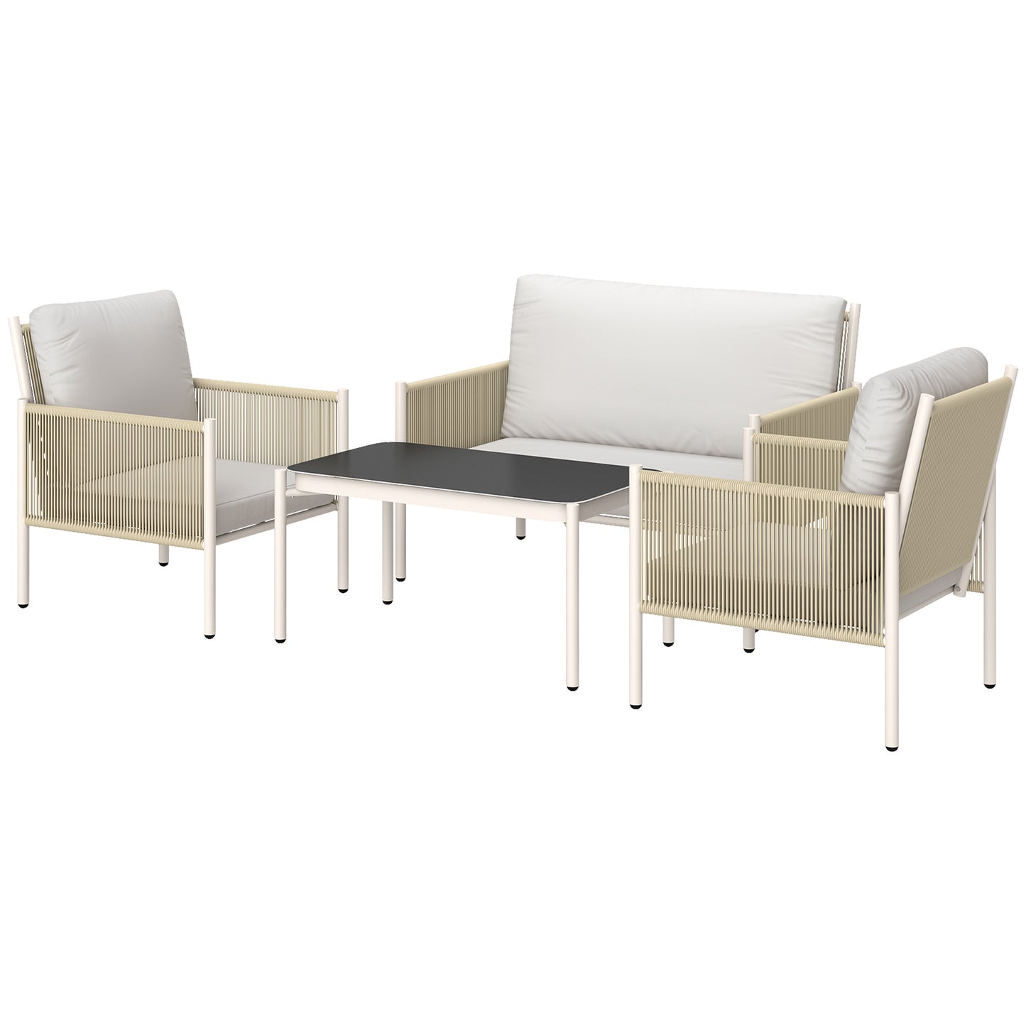 Outsunny Gartenmöbel Set från Polyrattan Lounge-Set mit 2er Sofa Sessel Glastisch Kissen 4 Personen Braun+Grau