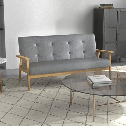 HOMCOM Dreisitzer-Polstersofa, Kautschukholz, 154,5 x 69,5 x 73 cm, Grau