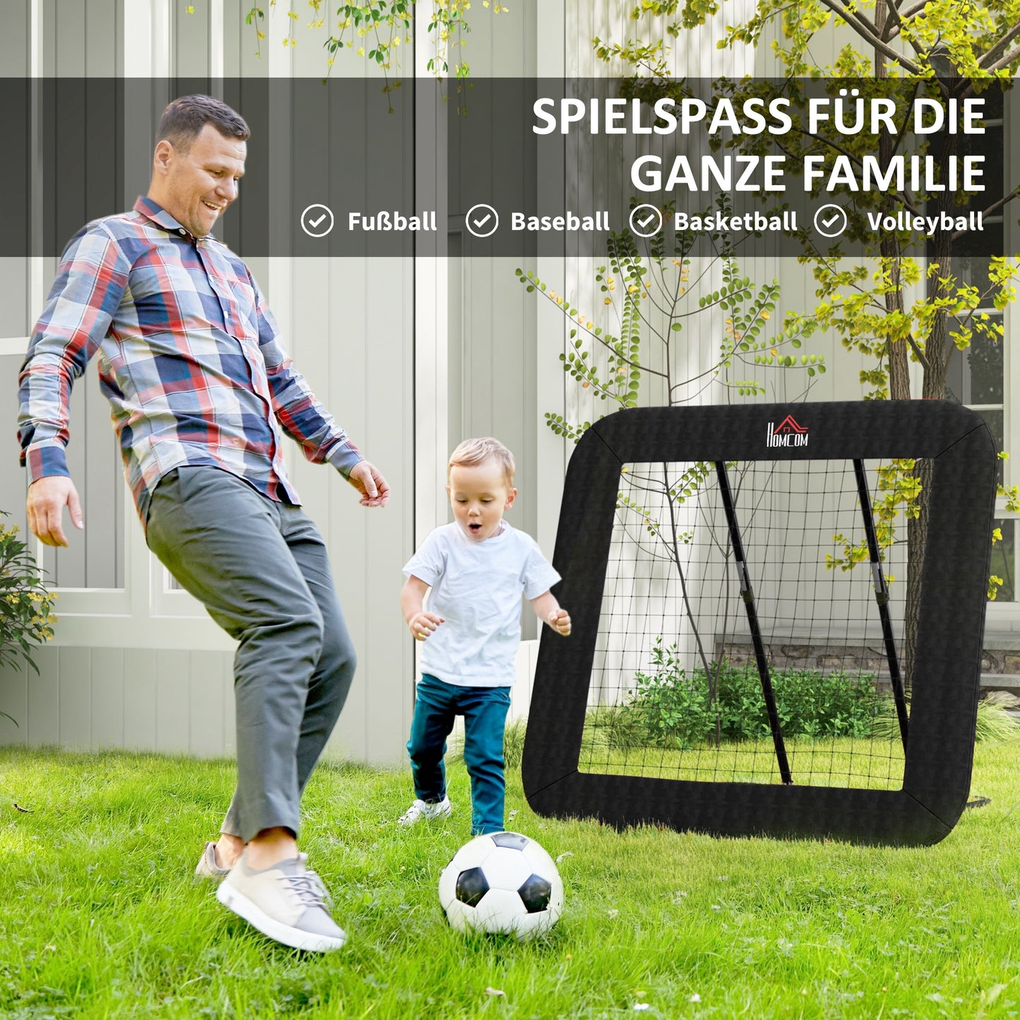 HOMCOM Rebounder für Fußball, 128 x 118 cm Prellwand mit Schutzkante Heringen, verstellbar in 5 Stufen, tragbares Rebound, Fußballtor für Jugendliche, Rückprallwand für Fußball Training, Schwarz