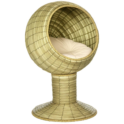 PawHut Katzenhöhle aus Seegras, 2-teilig, flexibel positionierbar, 41 cm x 41 cm x 71,5 cm, Natur