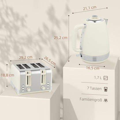 HOMCOM Wasserkocher- und Toaster-Set, 1,7 L, 2200W, Strix Thermostat, Filter, 4-Schlitz-Toaster, 7 Bräunungsstufen, Krümelfach