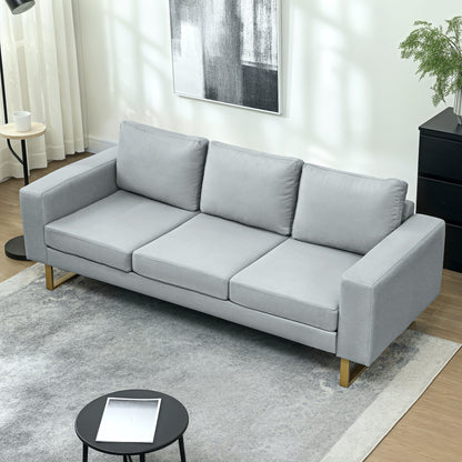 HOMCOM 3-Sitzer-Sofa, Couch mit Vollholzrahmen, Metallbeine, schlichtes Design, Hellgrau