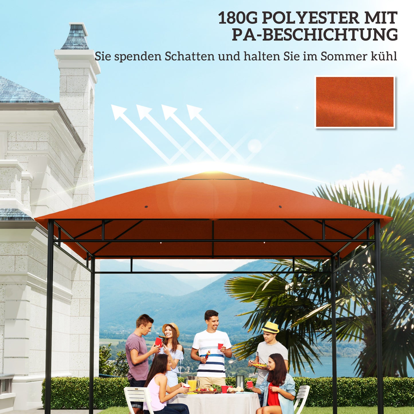 Outsunny Ersatzdach für Gartenpavillon, Polyester, 2,98 x 2,95 m, Orange