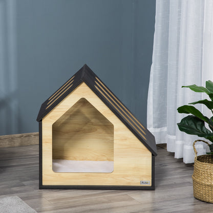 Pawhut Hundehütte Indoor Hundehöhle mit Kissen Hundehaus Hundehöhle mit schrägem Dach Katzenhaus för små Hunde bis 8 kg 60 x 40 x 59,2 cm, Braun