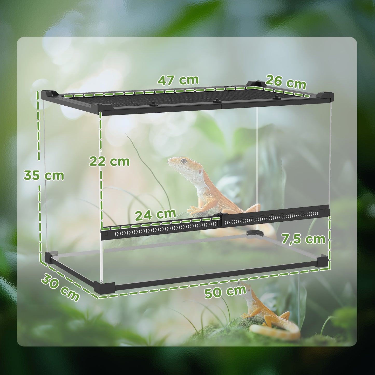 PawHut Glas-Terrarium für Reptilien, erhöhter &amp; wasserdichter Boden, Knopfschloss