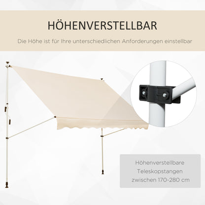 Outsunny Klemmmarkise mit Handkurbel höhenverstellbar Gelenkarmmarkise schmutzabweisend, witterungsbeständig Balkonmarkise 150cm breit Terrassenmarkise für Terrasse Balkon Veranda Beige