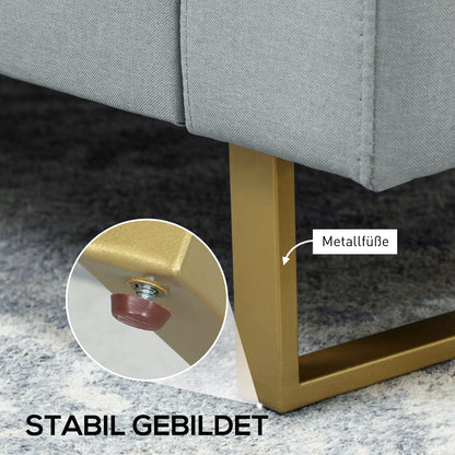 HOMCOM 3-Sitzer-Sofa, Couch mit Vollholzrahmen, Metallbeine, schlichtes Design, Hellgrau