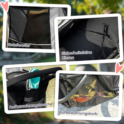 PawHut Hundebuggy, Haustierwagen für kleine Hunde und Katzen, mit Aufbewahrungskorb, Ein-Klick-Faltdesign, Grau