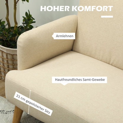 HOMCOM Zweisitzer-Sofa, kompakt, hautfreundlicher Bezug, bis 240 kg, 130x74x79 cm, Cremeweiß
