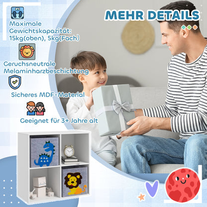 ZONEKIZ Aufbewahrungsregal für Kinder, Würfel, Schubladen, MDF, Kippschutz, Weiß