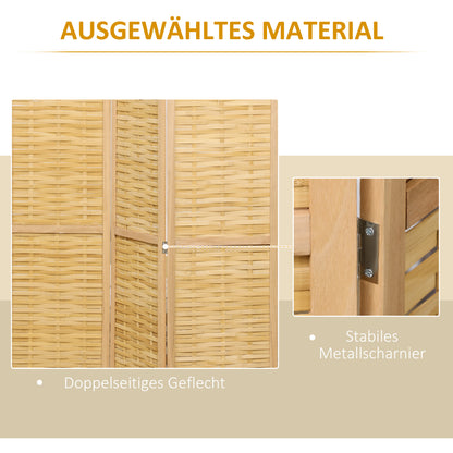 HOMCOM 4-teiliger Raumteiler, 160 x 170 cm Faltbarer Sichtschutz aus Bambus für Wohnzimmer, Schlafzimmer, Natur