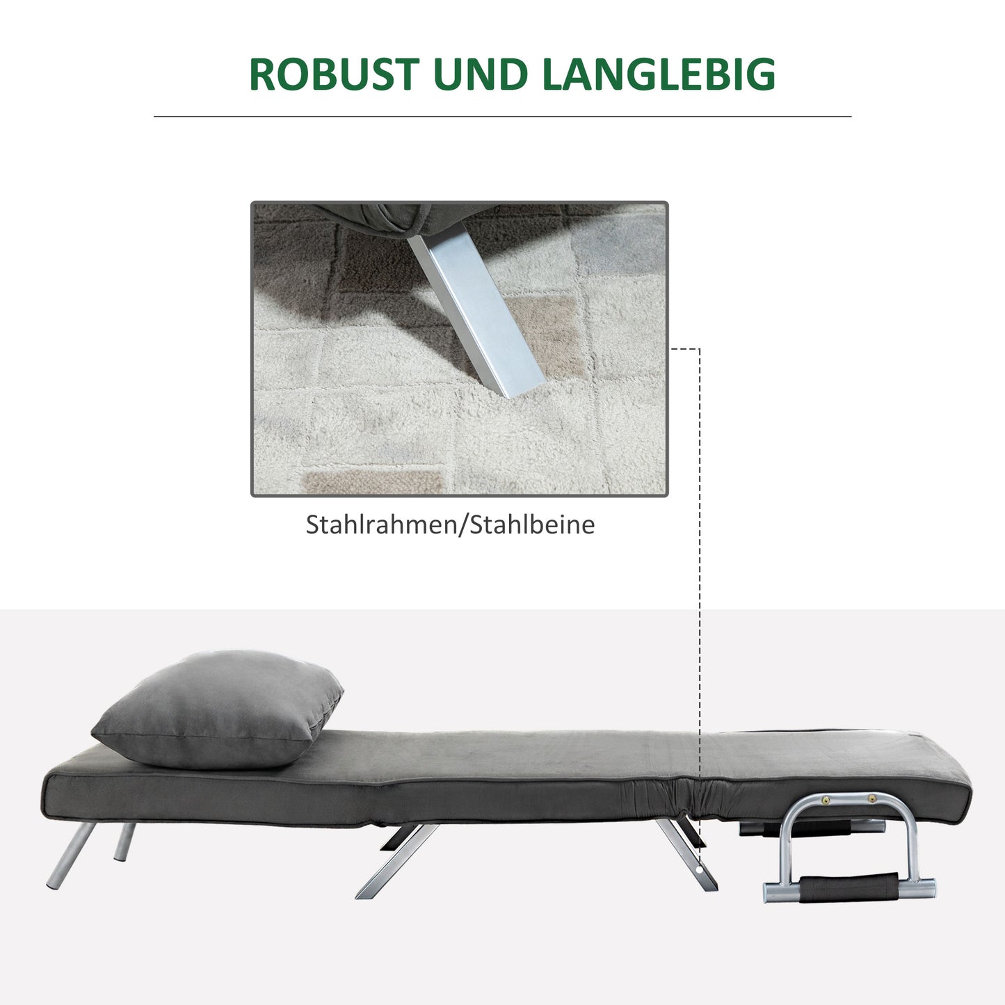 HOMCOM Relaxsessel Liegesessel Sessel, Liegefunktion, Gästebett, 65 cm x 69 cm x 80 cm, Grau