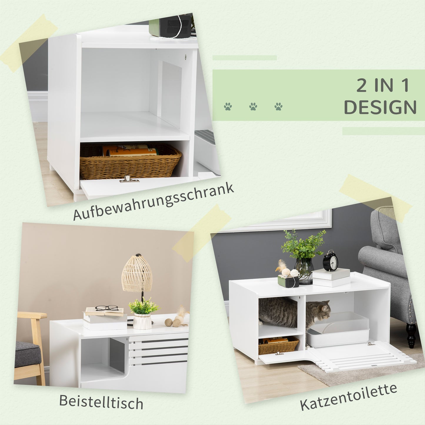 PawHut Katzenschrank mit 2 Regalen 2-in-1 Design Magnettür Weiß