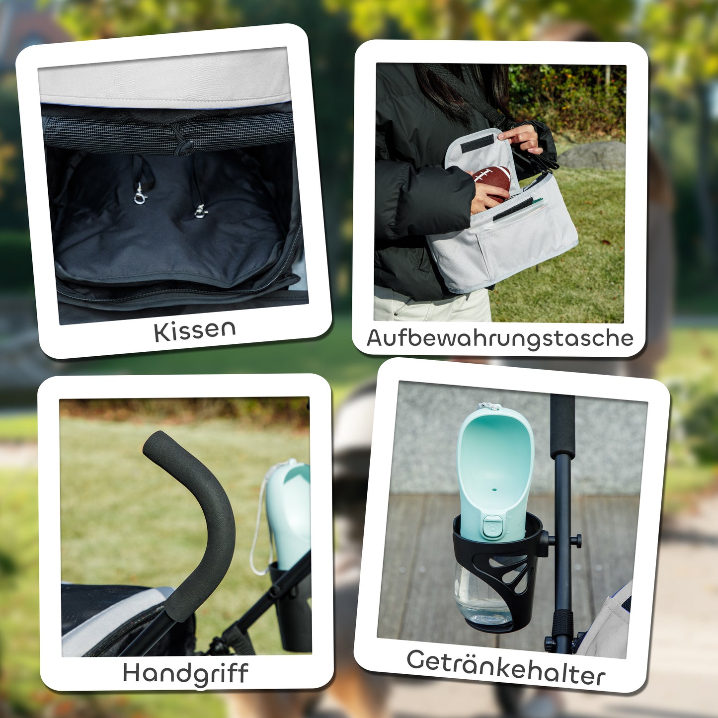 PawHut Haustierwagen, Sicherheitsleinen, Netzfenster, 76L x 44B x 103H cm, Hellgrau