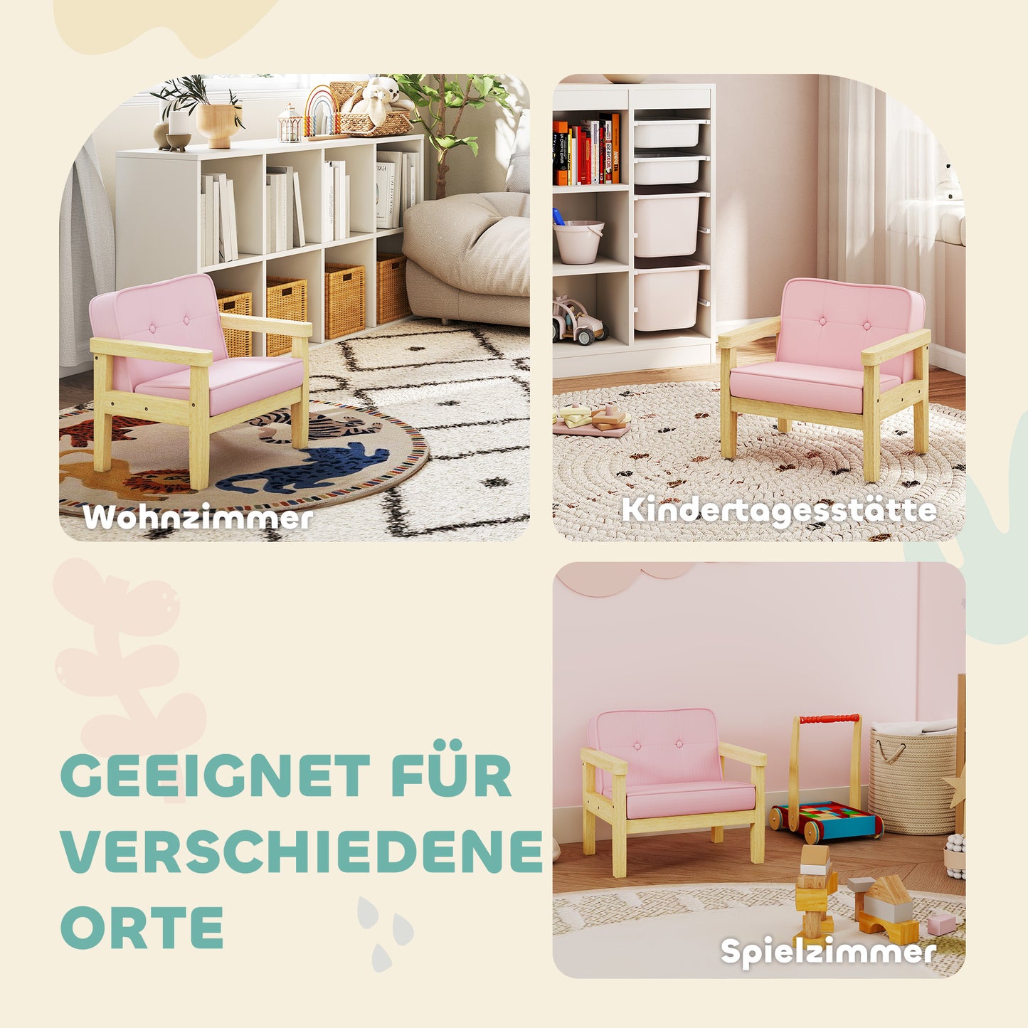 AIYAPLAY Kindersessel Kindersofa mit Kord-Optik, massiven Holzfüßen Sessel aus Schaumstoff Kinderstuhl für Kinderzimmer, Spielzimmer, 46,5 x 44 x 45 cm, für Kinder 3-8 Jahre Rosa