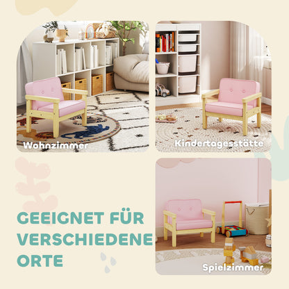 AIYAPLAY Kindersessel Kindersofa mit Kord-Optik, massiven Holzfüßen Sessel aus Schaumstoff Kinderstuhl für Kinderzimmer, Spielzimmer, 46,5 x 44 x 45 cm, für Kinder 3-8 Jahre Rosa