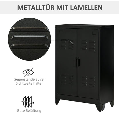 HOMCOM Aktenschrank Metallschrank Mehrzweckschrank mit magnetischer Lamellen-Doppeltür Verstellbarer Einlegeboden Büroschrank Aufbewahrungsschrank für Arbeitszimmer Wohnzimmer 75 x 33 x 110 cm Schwarz