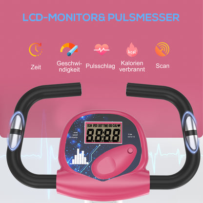 HOMCOM Heimtrainer Fahrradtrainer klappbar Magnetisch Hometrainer Fahrrad mit LCD Monitor, 8 stufig einstellbarem Magnetwiderstand, Platzsparend Fitnessbikes für Zuhause Rosa+Weiß