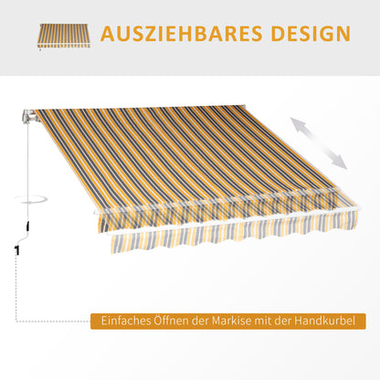 Outsunny Markise Gelenkarmmarkise Sonnenschutz Handkurbel Balkon Alu Gelb Grau 2,95 x 2,45 m