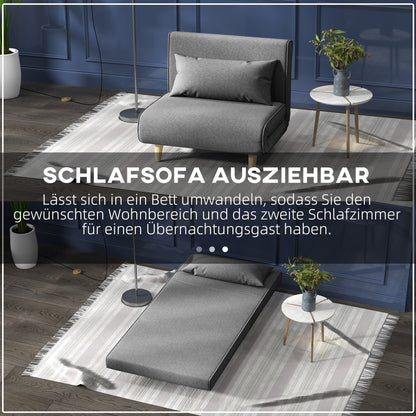 HOMCOM Einzelsofa Schlafsofa Sofabett Klappsofa verstellbar Rückenlehne Liege nordisch skandinavisch 25D Schaumstoff Haus Leinenimitat Tannenholz Grau 94 x 78 x 80 cm