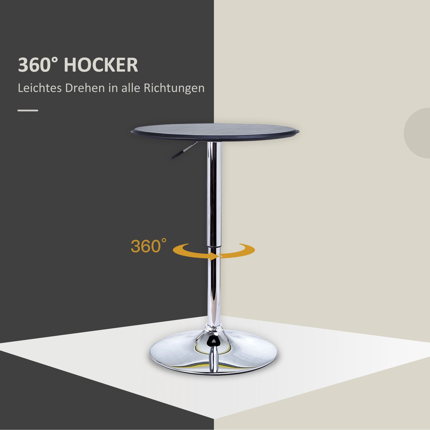 HOMCOM Bartisch, höhenverstellbar, Kunstlederbezug, Vintage-Design, Schwarz + Silber