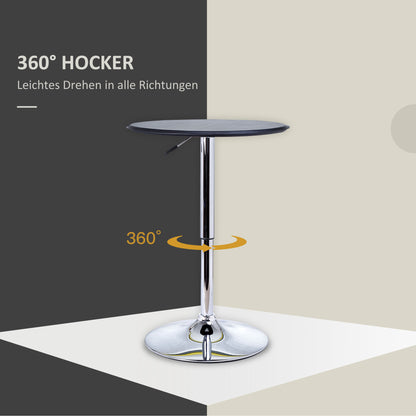 HOMCOM Bartisch, höhenverstellbar, Kunstlederbezug, Vintage-Design, Schwarz + Silber