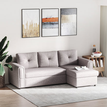 HOMCOM 3-Sitzer-Sofa mit Bettfunktion, Schlafsofa mit Chaiselongue, Polstersofa, Grau