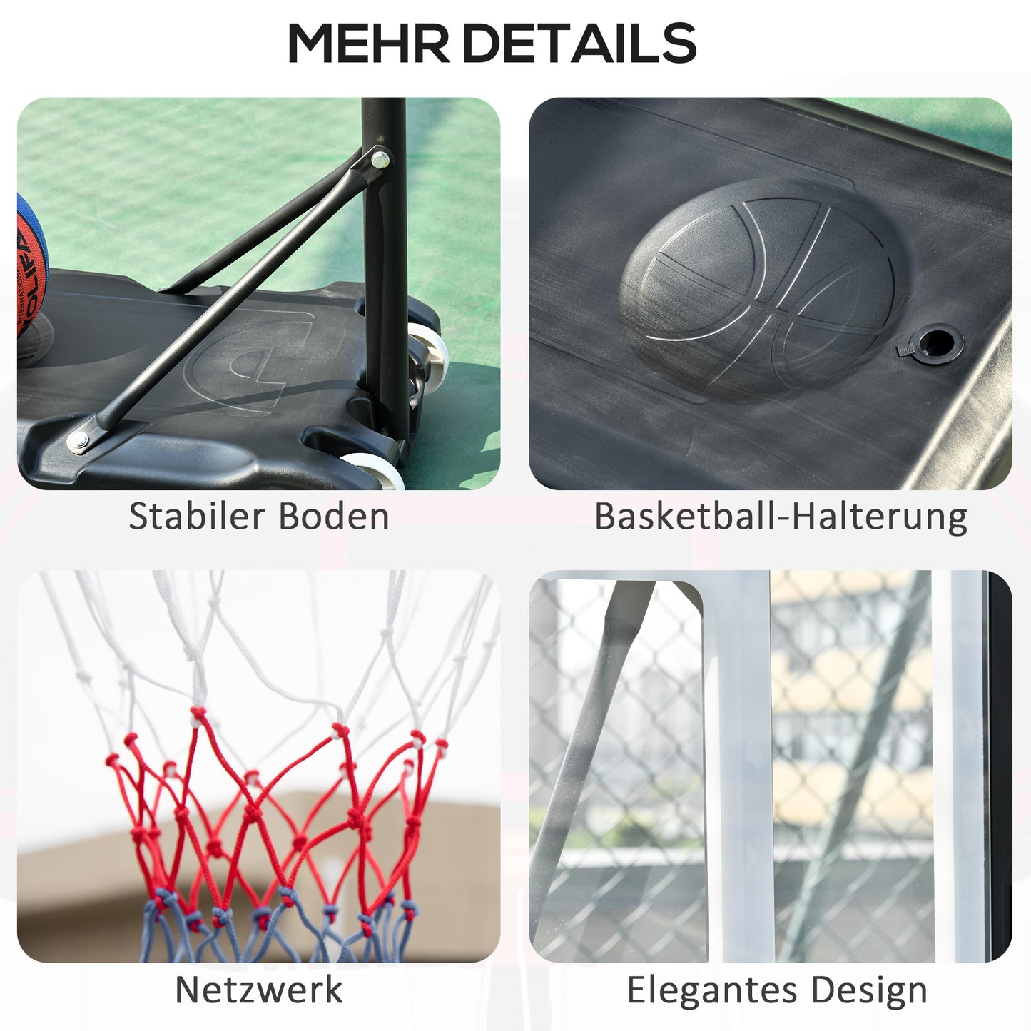 HOMCOM Basketballständer mit Rollen 83x55cm Rückwand, Mobiler Basketballkorb mit Ständer, verstellbare Korbhöhe 156 bis 210 cm, Basketballanlage für Kinder Jugendliche, fürs Außenbereich