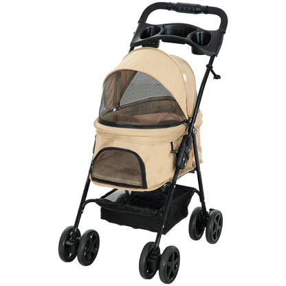 PawHut Hundewagen Hundebuggy, klappbar, 2 Sicherheitsleinen, 2 Becherhalter, 67 x 45 x 96 cm, Khaki