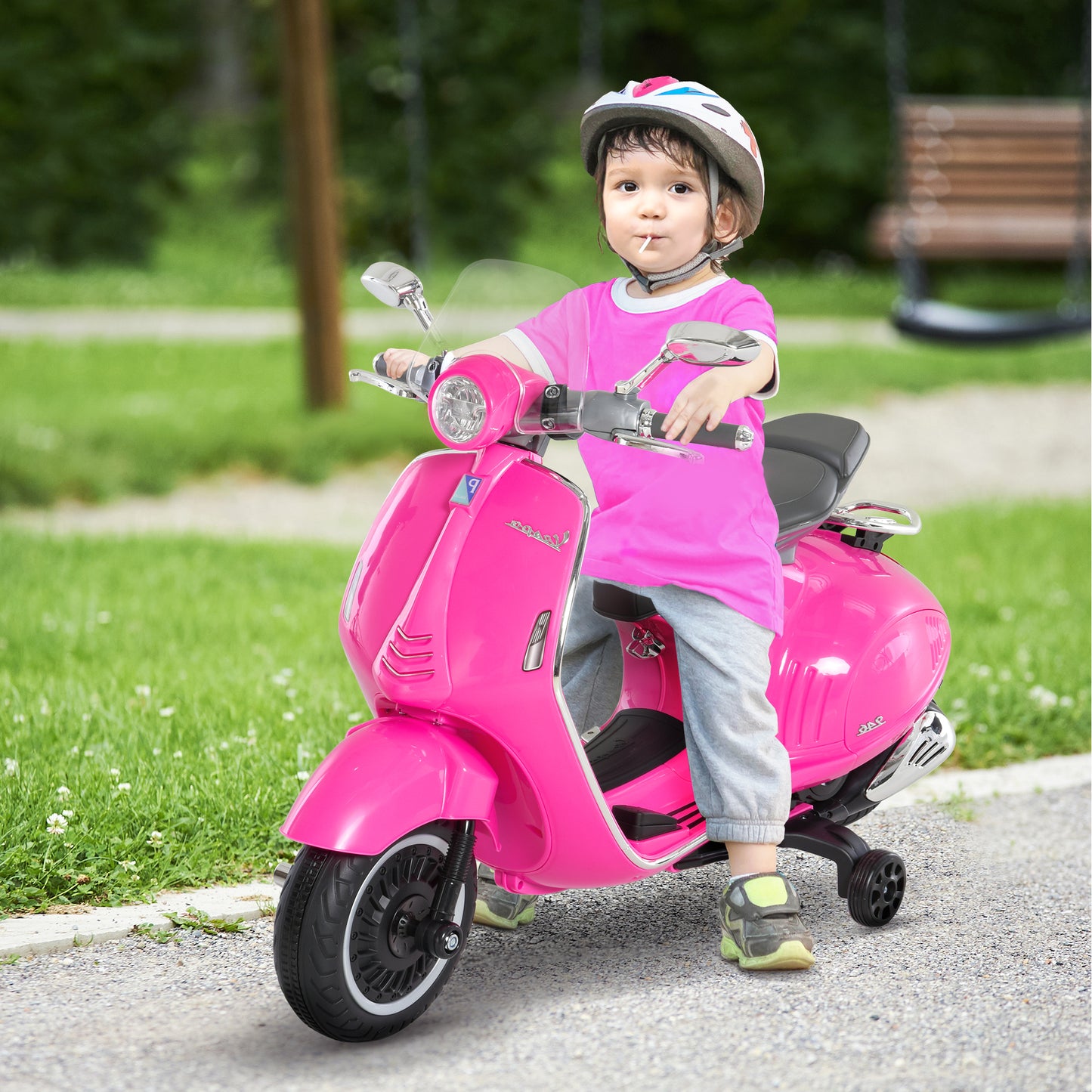 HOMCOM Elektro-Motorrad für Kinder mit MP3-Musik, Scheinwerfern, 3-6 Jahre, Kunstleder, Metall, 108 x 49 x 75 cm, Rosa