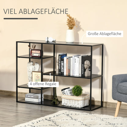 HOMCOM Standregal Bücherregal mit 5 offenen Fächern, Aufbewahrungsregal mit Metallrahmen, Würfelregal für Küche, Wohnzimmer, Schwarz, 120 x 35 x 87,5 cm