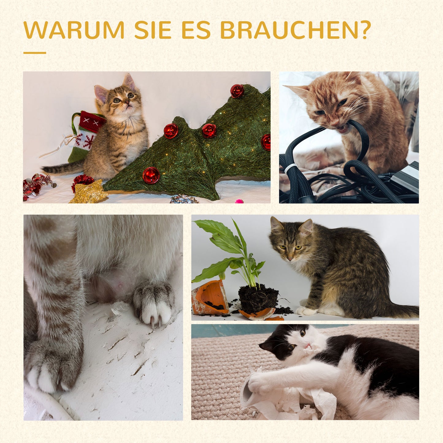 PawHut Kratzbaum mit Katzenbett u. Kratztonne für Katzen, 60 cm x 44,5 cm x 109 cm, Grau + Natur + Weiß