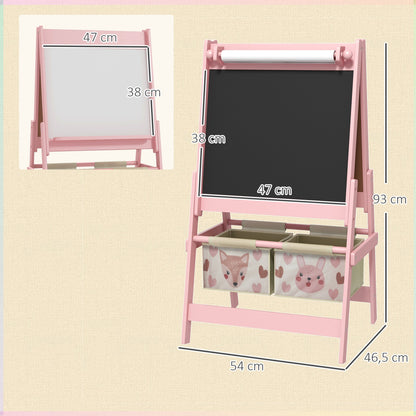 AIYAPLAY 3-in-1 Kinder Staffelei mit Papierrolle, Kreidetafel, Whiteboard, Aufbewahrungskörbe, 54 x 46,5 x 93 cm, rosa