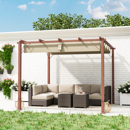 Outsunny 3 x 3 m Garten-Pergola, Verstellbares Terrassendach, Aluminium-Rahmen, UPF30+ Sonnenschutz, Naturholz