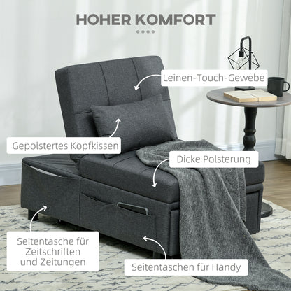 HOMCOM bequemer Liegesessel Schlafsessel 3-in-1 Sessel modern, bis 150 kg, Leinenoptik, inkl. Kissen, 65,5 x 104 x 81 cm, Dunkelgrau