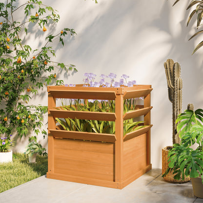 Outsunny Hochbeet Pflanzkasten mit Rankgitter, Spalier Pflanzkübel Blumenkasten Holz 65 x 65 x 60 cm Karamellbraun