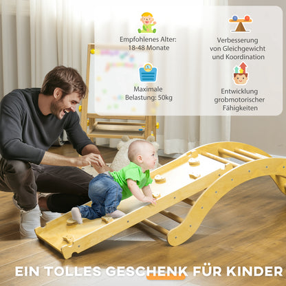 AIYAPLAY Kinder-Kletterset, 4-in-1-Design mit Bogenbrücke, Schaukelwippe, Kissen, Rutschrampe, für den Innenbereich, Holz