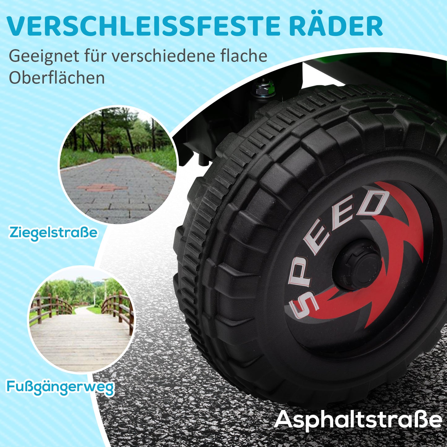 HOMCOM Elektro-Kinderquad, 2,5 km/h, Vorwärts- & Rückwärtsgang, für 18-36 Monate, Grün