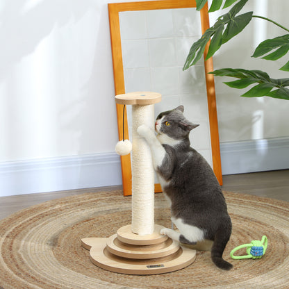 PawHut Katzen-Kratzbaum, 49 cm, Sisal-Kratzpfosten, Kugelbahn, Spielball, Spielfeder, 4-in-1-Design, Eiche, Weiß