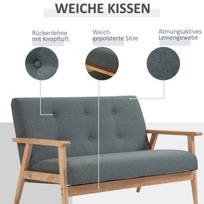 HOMCOM Sofa 2 Sitzer Couch, Wohnzimmersofa mit Leinenoptik Modern Polstersofa für Wohnzimmer, Schlafzimmer, Dunkelgrau 115 x 66,5 x 73 cm