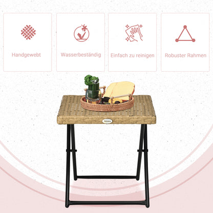Outsunny Polyrattan Balkontisch, klappbar, Stahlrahmen, pflegeleicht, 40x40x40 cm, Natur
