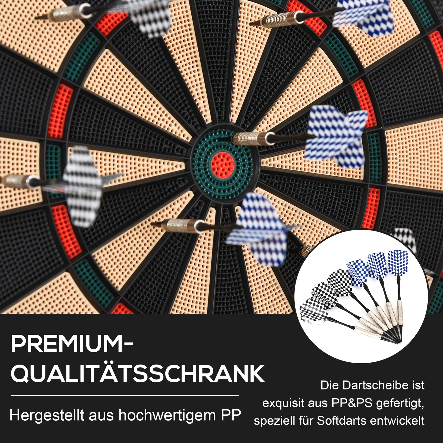 HOMCOM Elektronische Dartscheibe automatische Wertung Dartboard Dart-set mit 6 Darts 30 Dartköpfe 26 Spiele und 185 Trefferoptionen für 8 Spieler Soundeffekte Schwarz 44 x 39,5 x 2,2 cm