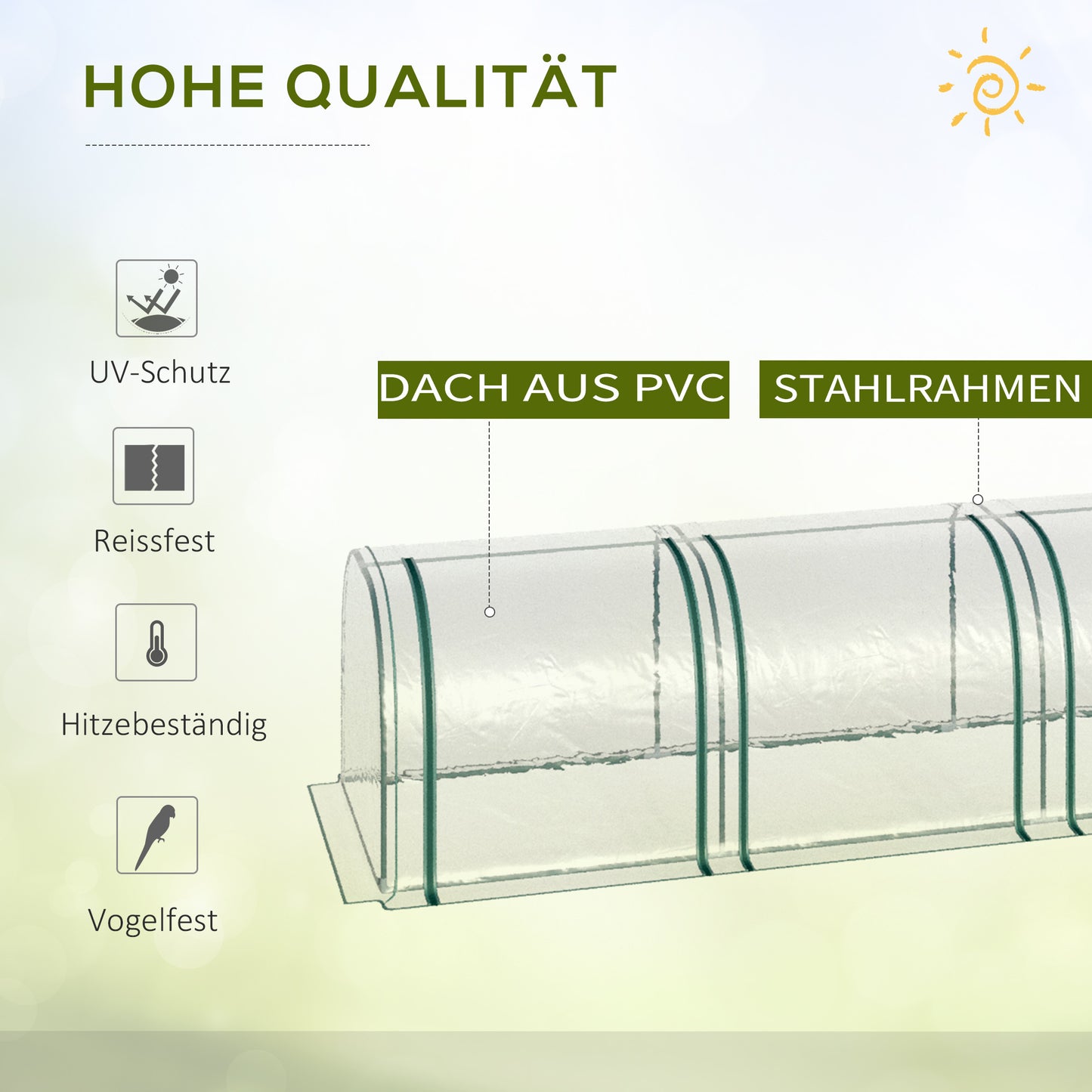 Outsunny Foliengewächshaus, drei aufrollbare Türen, Stahlrahmen, transparent, 295 x 100 x 80 cm