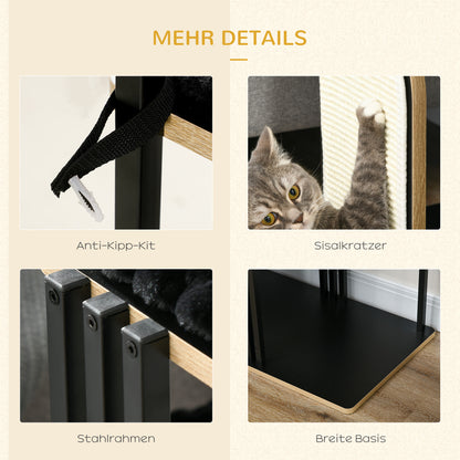PawHut Kratzbaum, Industrial Design, 2 Plattformen, 2 Liegekissen, Kratzwand, Stahlrahmen, schwarz, 85 x 48 x 128 cm