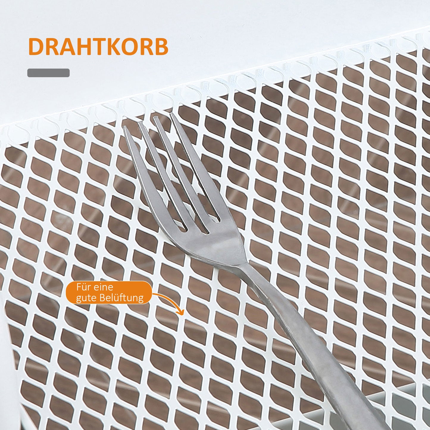 HOMCOM Servierwagen mit 3 Ebenen Küchenwagen mit Rollen Griff Küchenregal mit Korb und Deckel Rollwagen Allzweckwagen für Küche Büro Badezimmer, Weiß