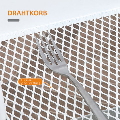 HOMCOM Servierwagen mit 3 Ebenen Küchenwagen mit Rollen Griff Küchenregal mit Korb und Deckel Rollwagen Allzweckwagen für Küche Büro Badezimmer, Weiß